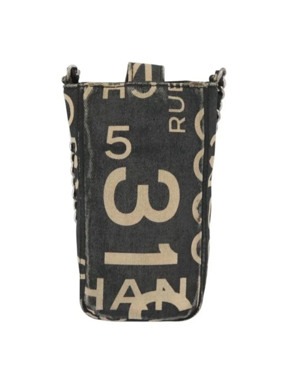 Authentic CHANEL By Sea Line Phone Pouch Shoulder Bag Canvas Black Silver CC